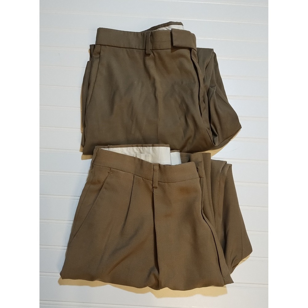 2 Haggar Mens Dress Pants Brown Pleated Flat Front 36x28 (Tag 36x30) Wool